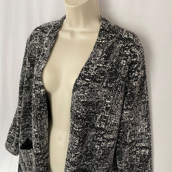 Clara Sun Woo Cardigan Top Womens Medium Black White Open Front Pockets Oversize - Picture 2 of 13